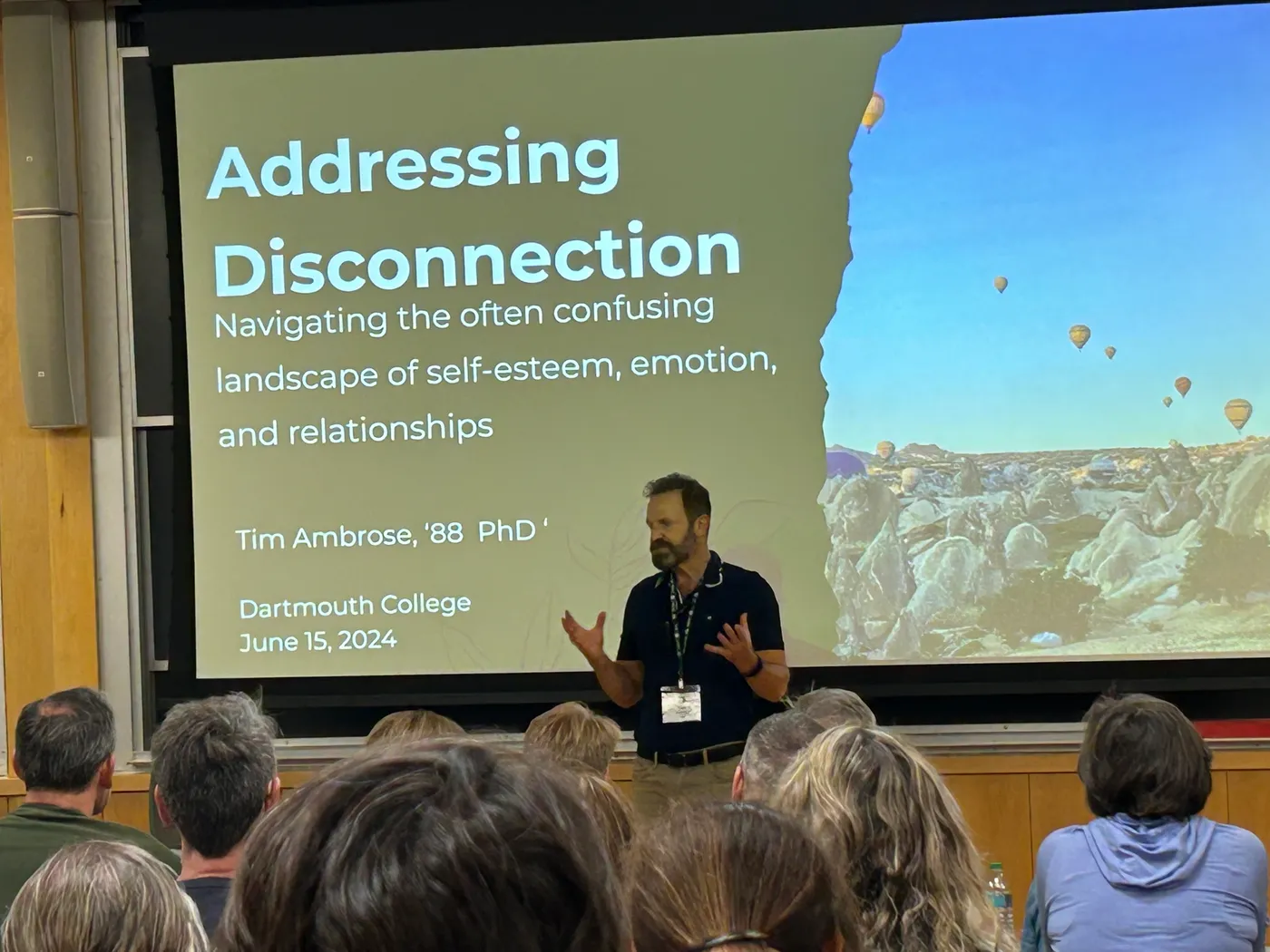 Dr Tim Ambrose presenting Addressing Disconnection at Dartmouth College